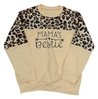 Smetanová mikina s nápisem a leopardími rukávy 