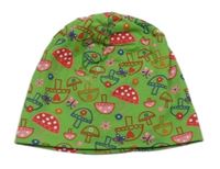 Zeleno-červená bavlněná čepice s houbami 