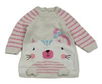 Smetanovo-růžové svetrové šaty s kočkou zn. Tu