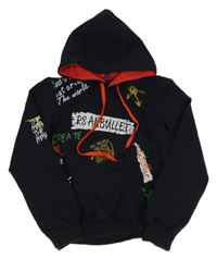 Tmavomodrá lehká mikina s nápisy a kapucí 