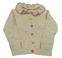 Béžový perforovaný propínací svetr s límečkem boden