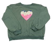 Tmavozelená mikina se srdcem z flitrů H&M
