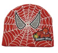 Červená vzorovaná pletená čepice se Spidermanem 