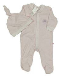 Nové - 2 set - světlerůžový pruhovaný overal + čepice F&F