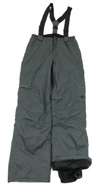 Tmavošedé šusťákové funkční oteplovačky a kšandami