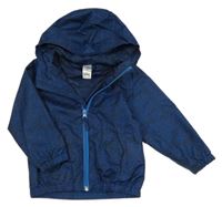 Tmavomodrá vzorovaná šusťáková funkční bunda s logem a kapucí Decathlon