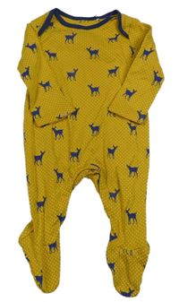 Okrovo-tmavomodrý vzorovaný overal s koloušky Miniclub