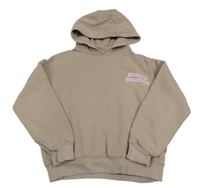 Hnědá crop mikina s růžovým nápisem a kapucí F&F