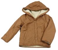 Hnědá šusťáková zateplená oboustranná bunda s kapucí Primark