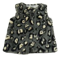 Šedo-černá leopardí kožešinová podšitá vesta Next