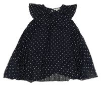 Tmavomodré puntíkaté šifonové šaty 