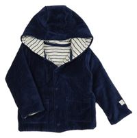 Tmavomodrá žebrovaná sametová zateplená propínací mikina s kapucí M&S