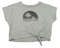 Šedé melírované crop tričko s palmou H&M