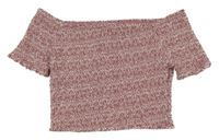 Starorůžovo-bílý vzorovaný žabičkovaný crop top New Look