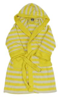 Žluto-bílý pruhovaný chlupatý župan s kapucí Lupilu