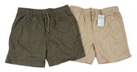 Nové - 2x plátěné kraťasy - khaki + béžové Primark