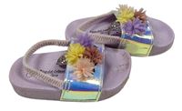 Lila-metalické sandále s 3D květy vel. 23