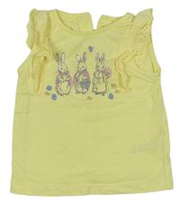 Žluté tričko s králíky a volánky z madeiry - Peter Rabbit