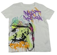 Bílé tričko s ovladačem a graffiti Nutmeg