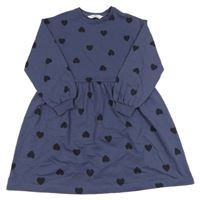 Tmavomodré teplákové šaty se srdíčky H&M