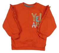 Červená mikina s nápisem a volánky 