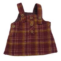 Vínovo-hořčicové kostkované vlněné laclové šaty Nutmeg