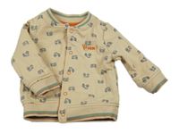 Béžová oboustranná propínací mikina s traktory 