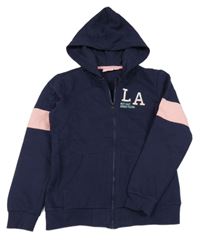 Tmavomodro-růžová propínací mikina s písmeny a kapucí Alive