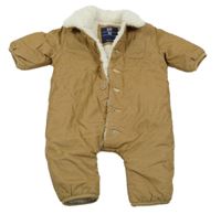 Hnědý zateplený manšestrový zimní overal s kožešinovým límcem GAP