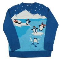 Modro-bílý svetr s tučňáky M&S