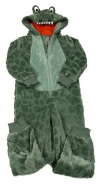 Zelená vzorovaná plyšová kombinéza s kapucí - krokodýl F&F