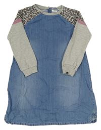 Modro-šedé riflovo/teplákové šaty s leopardím vzorem Next