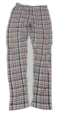 Bílo-tmavomodro-oranžové kostkované zateplené legíny Lily & Dan