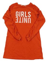 Červené teplákové šaty s nápisem H&M