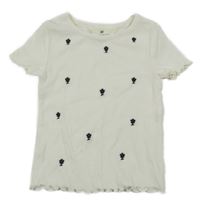 Smetanové květované žebrované tričko H&M