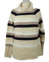 Dámský béžovo-tmavomodro-růžový pruhovaný svetrový rolák Next 