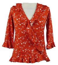 Dámská červená kytičkovaná halenka s volánky Amisu 