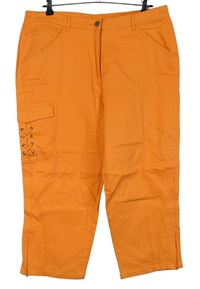 Dámské oranžové plátěné capri kalhoty s výšivkou 