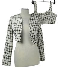 2x Dámský smetanovo-černý vzorovaný crop pletený cardigán + crop top Shein 