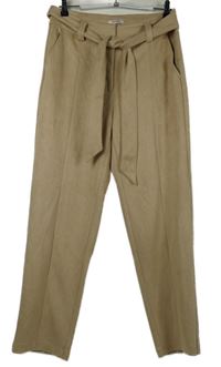 Dámské béžové semišové paper bag kalhoty s páskem Orsay 