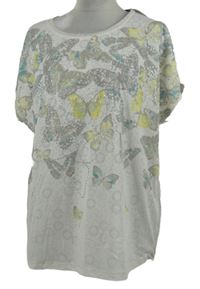 Dámské bílo-béžové volné tričko s motýlky Bonmarché 