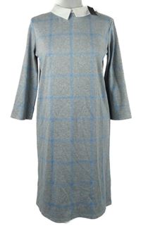 Dámské šedo-světlemodré kostkované šaty s bílým límečkem M&Co