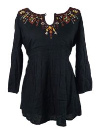 Nové - Dámská černá boho tunika s výšivkou George 