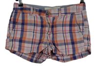 Dámské růžovo-modro-oranžové kostkované plátěné kraťasy H&M