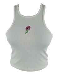 Dámský bílý žebrovaný crop top s kytičkou Primark 