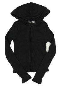 Černá žebrovaná propínací crop mikina s kapucí H&M