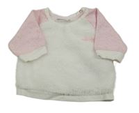 Bílo-růžová chlupatá mikina s flíčky Ergee