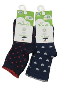 Nové - 2x tmavomodré ponožky s puntíky+ se srdíčky Alana