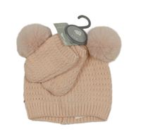 Nové - 2set- světlerůžová čepice s bambulemi+ rukavice Primark