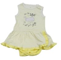 Bílo-žluté pruhované šaty se všitým body s velrybou C&A